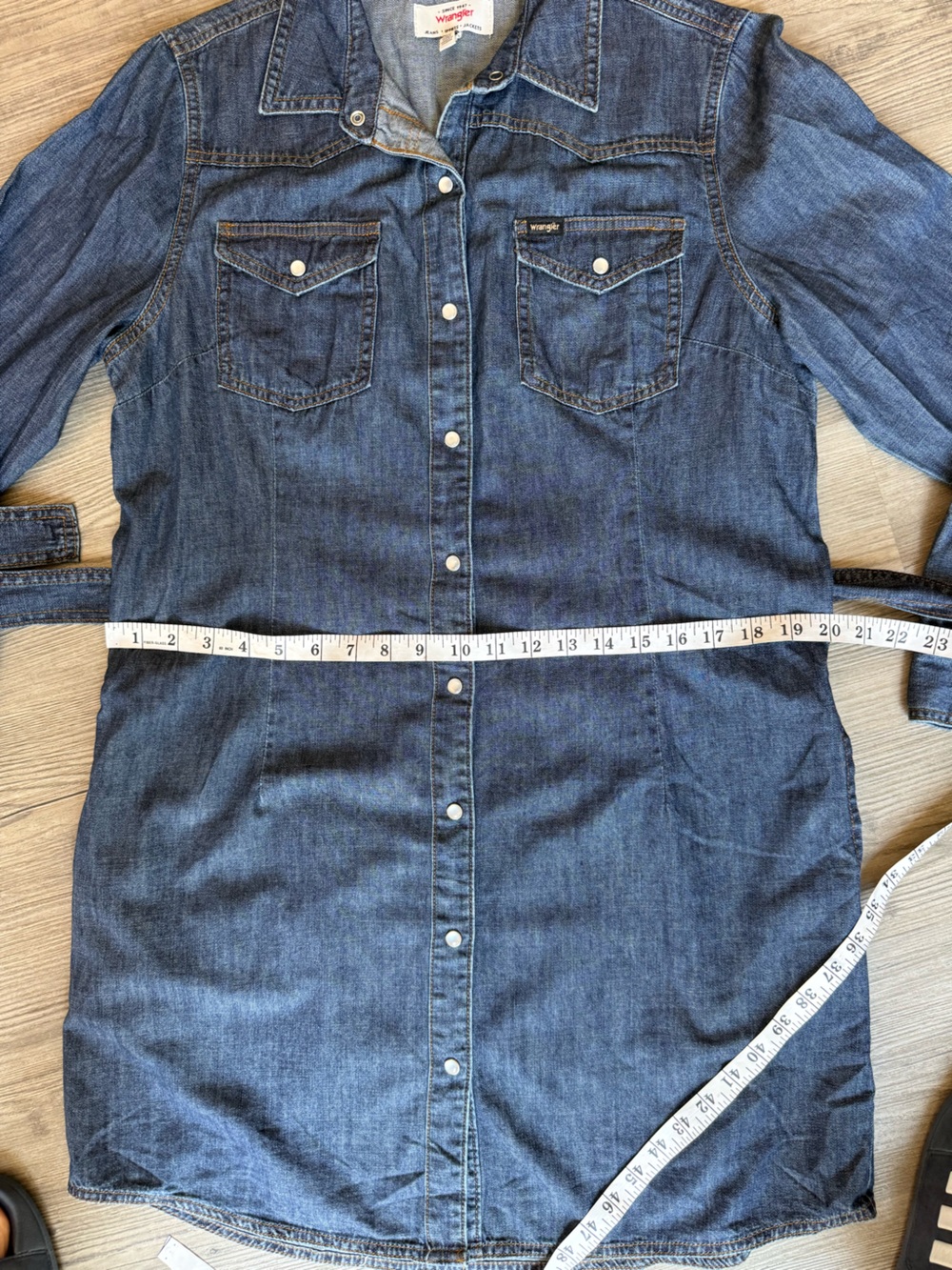 Wrangler Denim Snap Front Shirt Dress Belted Western Blue Size M - Picture 6 of 7